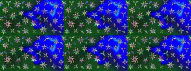 Raster deseni. - Mavi ve yeşil çiçekler. Çiçek kolajı. Çiçek arkaplan. Doğa. Küçük çiçekte güzel bir desen var. Çiçek bileşimi.