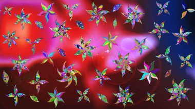 Çiçek desenli eskiz. Renkli Bahar Teması eskiz kalıbı. Düz Çiçek Elementleri Tasarım Raster illüstrasyonu. Kırmızı ve kahverengi renkte çiçekler.