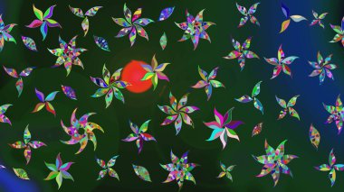 Suluboya çiçekli çiçek deseni. Mavi ve yeşil renkli Asya tekstili. Raster illüstrasyonu.