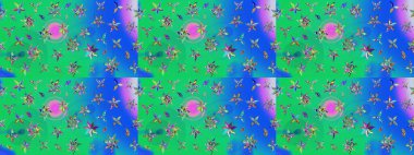 Raster. Zarif, parlak ve eskiz yeşil ve mavi çiçek desenli tasarım. Sabıka baskıları, bebek kıyafetleri, duvar kâğıtları, paket kutuları vb..