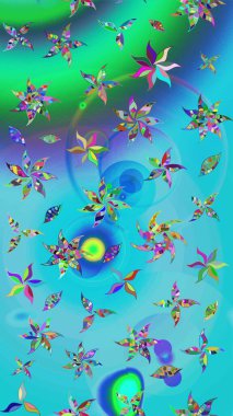 El çizimi Raster çizimi. Çizim çiçek deseni duvar kağıdı, web sitesi arka planı, ambalaj kağıdı, davetiye, broşür, afiş veya web sitesi için kullanılabilir. Parlak elementlerin.