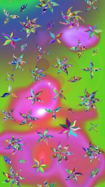 El çizimi Raster çizimi. Çizim çiçek deseni duvar kağıdı, web sitesi arka planı, ambalaj kağıdı, davetiye, broşür, afiş veya web sitesi için kullanılabilir. Parlak elementlerin.