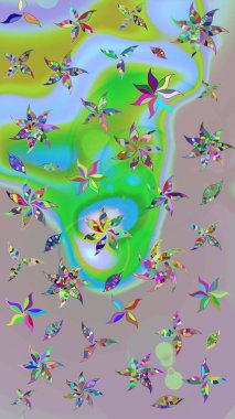 Raster çiçek desenleri çiziyor. Vadinin çiçekleri tarafsız ve yeşil renklerde.