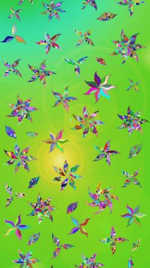 Raster illüstrasyonundaki çiçek desenli çizim. Düz Çiçek Elementleri Tasarımı. Yeşil ve sarı renkli çiçekler. Renkli Yaz Teması çizim şablonu.