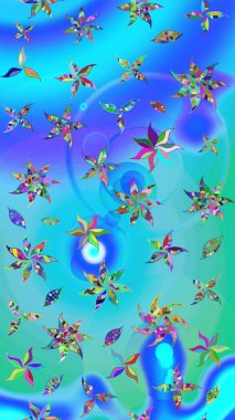 Mavi ve yeşil renkli çiçekler. Renkli Bahar Teması eskiz kalıbı. Düz Çiçek Elementleri Tasarımı. Raster illüstrasyonunda çiçek deseni çizimi.