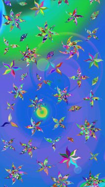 Renkli Bahar Teması eskiz kalıbı. Düz Çiçek Elementleri Tasarımı. Sevimli çiçek raster deseni. Mavi ve yeşil renkte çiçekler.