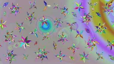 Düz Çiçek Elementleri Tasarımı. Renkli Yaz Temalı eskiz kalıbı. Raster Illustrasyon 'daki Çiçek Deseni' nin son moda çizimi. Güzel kumaş deseni.