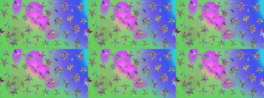 Soyut etnik raster çizim kalıbı. Kabile sanatı boho baskısı, klasik çiçek arkaplanı. Arkaplan dokusu, duvar kağıdı, yeşil ve mor renkli çiçek teması.