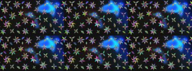 Raster illüstrasyonundaki çiçek desenli çizim. Suluboya tarzında gri ve mavi renkte çiçekler.