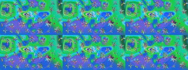 Sevimli çiçek raster deseni. Mavi ve yeşil renkli çiçekler. Düz Çiçek Elementleri Tasarımı. Renk Bahar Teması eskiz şablonu.