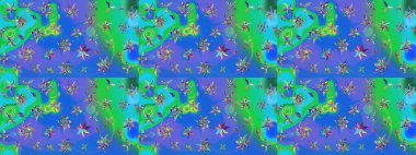 Raster illüstrasyonu. Raster deseni. Soyut çiçek çizim kalıbı arka planı. Küçük çiçekteki sevimli çiçek deseni. Mavi ve yeşil renklerde.