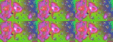 Raster güzel bir çiçek deseni çizmiş. Nazik romantik baskı. Yeşil ve pembe renkli çiçekler. Tatil havası. Bahar mevsimi.