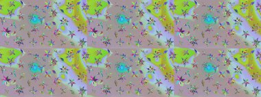 Tekstil, kumaş, ambalaj, hatıra defteri için hoş bir çiçek arkaplanı. Tarafsız ve gri arka planda. Çocuksu tasarım. Elle çizilmiş karalama çiçekleri ile Raster çizim deseni.