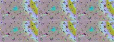 Çiçekli karalama şeklinde Raster çiçek deseni. Tarafsız ve gri renklerde bahar çiçekleri. Raster illüstrasyonu.