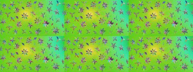 Yeşil ve sarı renkli çiçekler. Düz Çiçek Elementleri Tasarımı. Raster illüstrasyonu. Çiçekli çiçek deseni, suluboya. Renkli Bahar Teması çizim şablonu.