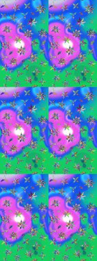 Eskiz arkaplan modeli. Vadinin çiçekleri mavi ve yeşil renklerde. Raster - stok. Suluboya, elle çizilmiş.