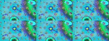 Raster - stok. Mavi ve yeşil çiçekli eskiz deseni, suluboya çiçek deseni, sevimli çiçek, duvar kağıdı, kart veya kumaş için fayanslı.