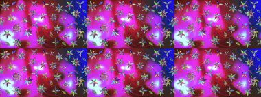 Renkli süs kenarı. Menekşe ve kırmızı renklerde. Çiçek duvar kağıdı. Çizim kalıbı. Raster illüstrasyonu. Hint süsü..