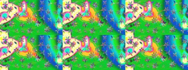 Tropik çiçek desenleri. Yeşil ve mavi renkte çiçekler. Raster illüstrasyonu.