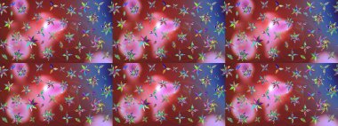 Raster illüstrasyonundaki çiçek desenli çizim. Kahverengi ve pembe renkte çiçekler.