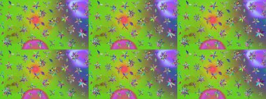 Nazik romantik baskı. Yeşil ve mor renkli çiçekler. Raster güzel bir çiçek deseni çizmiş. Tatil havası. Bahar mevsimi.