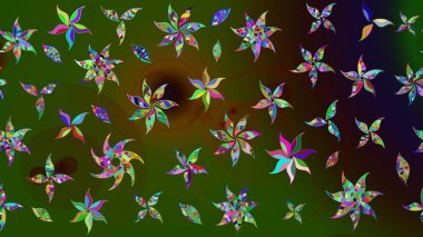 Suluboya, elle çizilmiş. Eskiz arkaplan modeli. Raster illüstrasyonu. Yeşil ve kahverengi yapraklı yabani çiçekler.