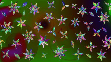 Yeşil ve kahverengi renkli çiçekler. Raster illüstrasyonundaki çiçek desenli çizim. Renkli Bahar Teması eskiz kalıbı. Düz Çiçek Elementleri Tasarımı.