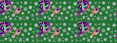 Düz Çiçek Elementleri Tasarımı. Yeşil ve nötr renklerde çiçekler. Renkli Bahar Teması eskiz kalıbı. Raster illüstrasyonunda çiçek deseni çizimi.