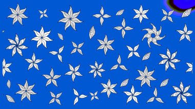 Raster illüstrasyonu. Raster illüstrasyonu. Şirin karalamalı çiçek desenli çizim. Robot resim tarzı mavi ve nötr renklerde. El yapımı çiçek ve bitki koleksiyonu.