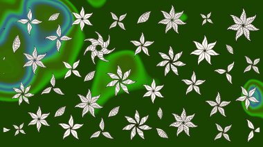 Yeşil ve nötr renklere karalamalar çizilmiş çiçek deseni. Raster illüstrasyonu.