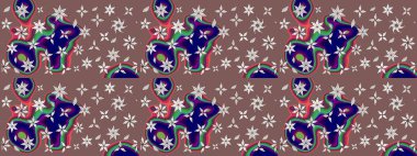 Kahverengi ve nötr renklerde şirin çiçek desenleri. Düz Çiçek Elementleri Tasarımı. Renkli Bahar Teması eskiz kalıbı. Raster Modaya uygun kumaş deseni.