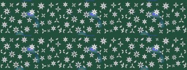 Yeşil ve nötr küçük çiçekler ve yeşil ve nötr renklerdeki komik böcekler, raster desen, illüstrasyon.