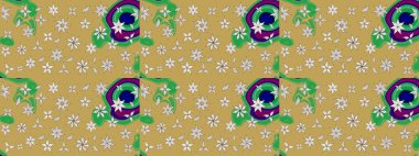 Şirin çiçekli eskiz deseni ve sarı ve nötr renklerde yapraklar, suluboya çiçek deseni, duvar kağıdı, kart ya da kumaş için fayanslı. Raster illüstrasyonu.