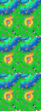 Renkli Yaz Temalı eskiz kalıbı. Güzel kumaş deseni. Raster Illustrasyon 'daki Çiçek Deseni' nin son moda çizimi. Düz Çiçek Elementleri Tasarımı.