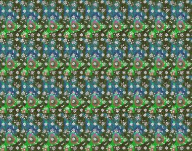 Küçük çiçekteki sevimli çiçek deseni. Yeşil ve mavi renkte çiçekler.