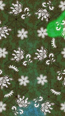 Raster illüstrasyonu. Şirin çiçek elementleri. Yeşil ve kahverengi renkli çiçekler. Çizim.