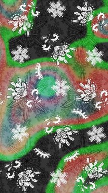 Çiçek deseni. Gri ve yeşil renkli çiçekler. Raster illüstrasyonu. Şatafatlı bahar bahçesi dokusu. Gri ve yeşil renkte çiçek çizimi.