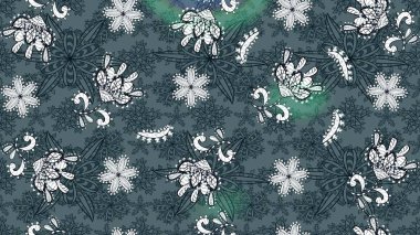 Parlak çiçekli yeşil ve mavi renkler üzerine soyut çizim deseni. Küçük çiçekte hoş bir çiçek deseni var. Çiçek elementli zarif raster dokusu..