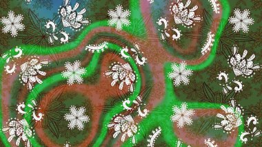 Renkli Bahar Teması eskiz kalıbı. Düz Çiçek Elementleri Tasarımı. Yeşil ve kahverengi renkli şirin çiçek desenleri. Raster Modaya uygun kumaş deseni.