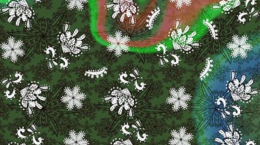 Şirin çiçekli eskiz deseni ve yeşil ve gri renkli yapraklar, suluboya çiçek deseni, duvar kağıdı, kart veya kumaş için fayanslı. Raster illüstrasyonu.