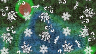 Yumuşak, bahar çiçekleri yeşil ve mavi renklerde. Çiçekli karalama şeklinde Raster çiçek deseni. Raster illüstrasyonu.