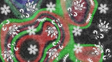 Ağaç dallı bahar çiçekleri ile desen, gri ve çiçek silueti ile yeşil renkler. Raster deseni.