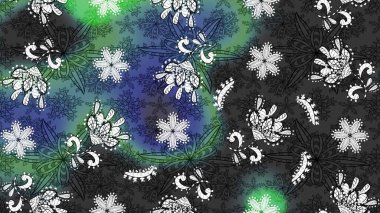 Raster Floral Illustration, Asyalı tekstil. Gri ve mavi renkli etnik çiçeklerle zarif bir eskiz deseni..