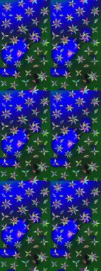 Mavi ve yeşil renkte etnik çiçeklerle süslenmiş zarif bir eskiz şekli. Asya Tekstil 'inde Raster Çiçek İllüstrasyonu.