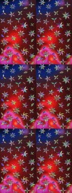 Renkli Bahar Teması eskiz kalıbı. Asya tekstil tarzında. Düz Çiçek Elementleri Tasarımı. Güzel kumaş deseni. Raster illüstrasyonu. Çiçek desenini çiz.