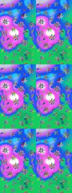 Raster illüstrasyonu. Çizim çiçek deseni duvar kâğıdı olarak kullanılabilir. Mavi ve yeşil renkte çiçekler.