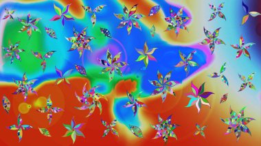 Mavi ve turuncu renkli çiçekler. Gömlek baskısı için çiçek boyası. Çiçek eskiz kalıbı geçmişi.