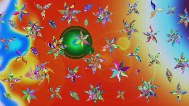 Suluboya, elle çizilmiş. Eskiz arkaplan modeli. Raster - stok. Vadinin çiçekleri turuncu ve mavi renklerde.