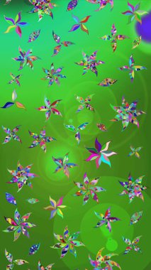 Raster illüstrasyonu. Yeşil ve mavi renkli yapraklı yabani çiçekler. Eskiz arkaplan modeli. Suluboya, elle çizilmiş.