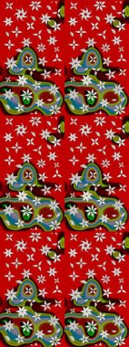 Kırmızı ve nötr renklerde etnik çiçeklerle süslenmiş zarif bir eskiz. Asya Tekstil 'inde Raster Çiçek İllüstrasyonu.